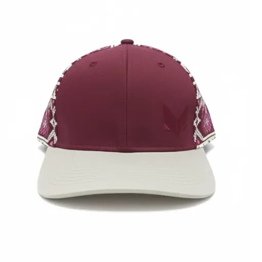 Maroon Snapback Cap with Traditional Jamdani Design